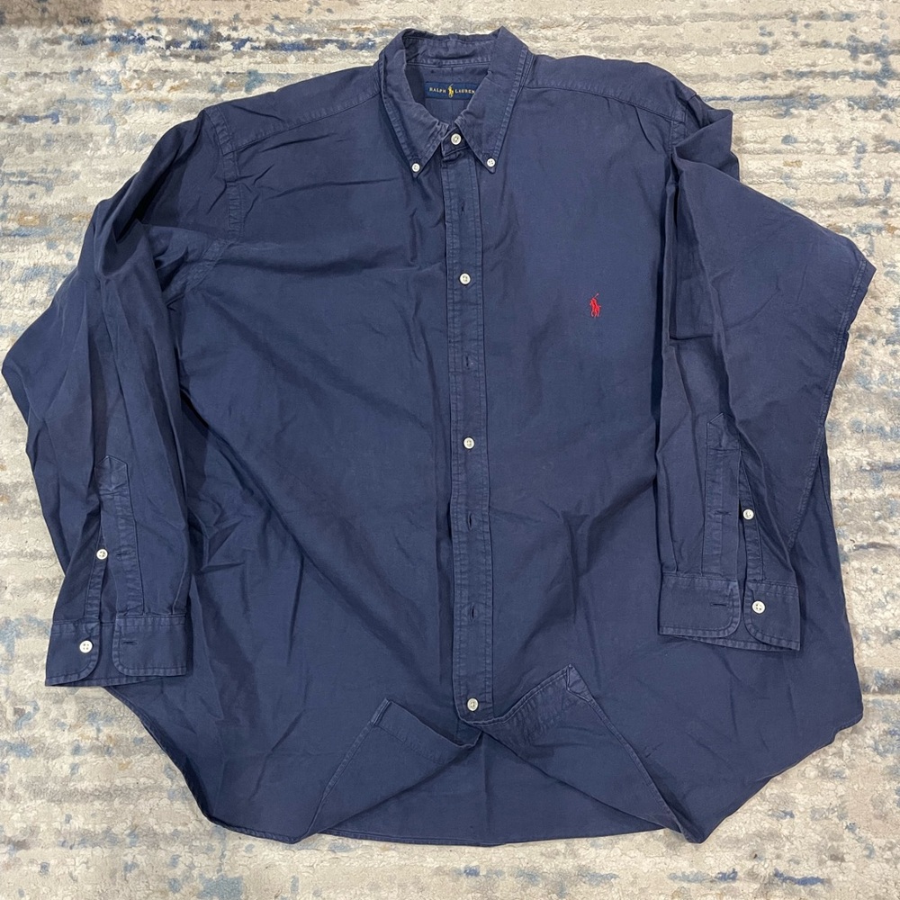 2XB Polo Ralph Lauren Solid Navy Oxford Big and Tall Sport Shirt
